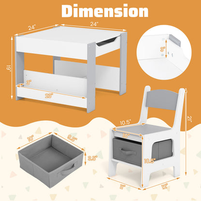 4 in 1 Kids Toddler Activity Table and Chairs Set with Reversible Tabletop-Grey, Gray Kids Table & Chair Sets at Gallery Canada