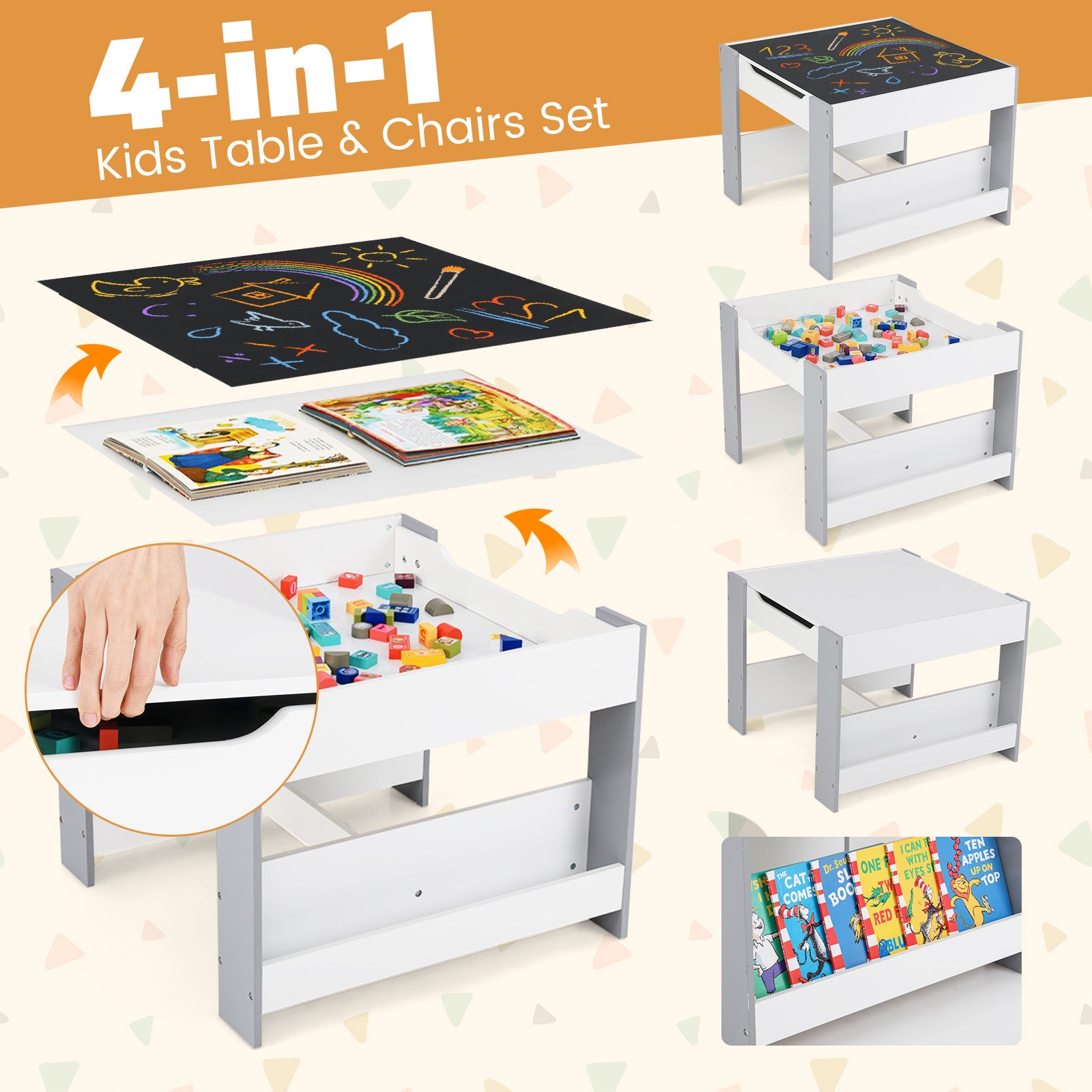 4 in 1 Kids Toddler Activity Table and Chairs Set with Reversible Tabletop-Grey, Gray Kids Table & Chair Sets at Gallery Canada