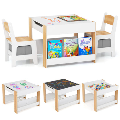 4 In 1 Kids Toddler Activity Table, Chairs Set, Reversible Tabletop, Natural Kids Table & Chair Sets at Gallery Canada
