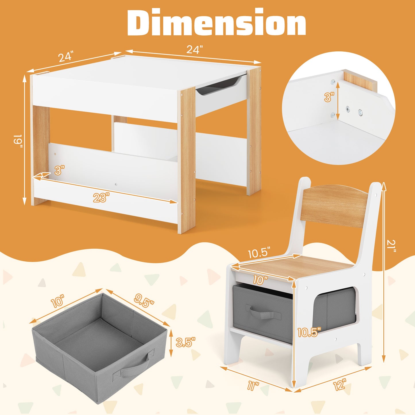 4 In 1 Kids Toddler Activity Table, Chairs Set, Reversible Tabletop, Natural Kids Table & Chair Sets at Gallery Canada