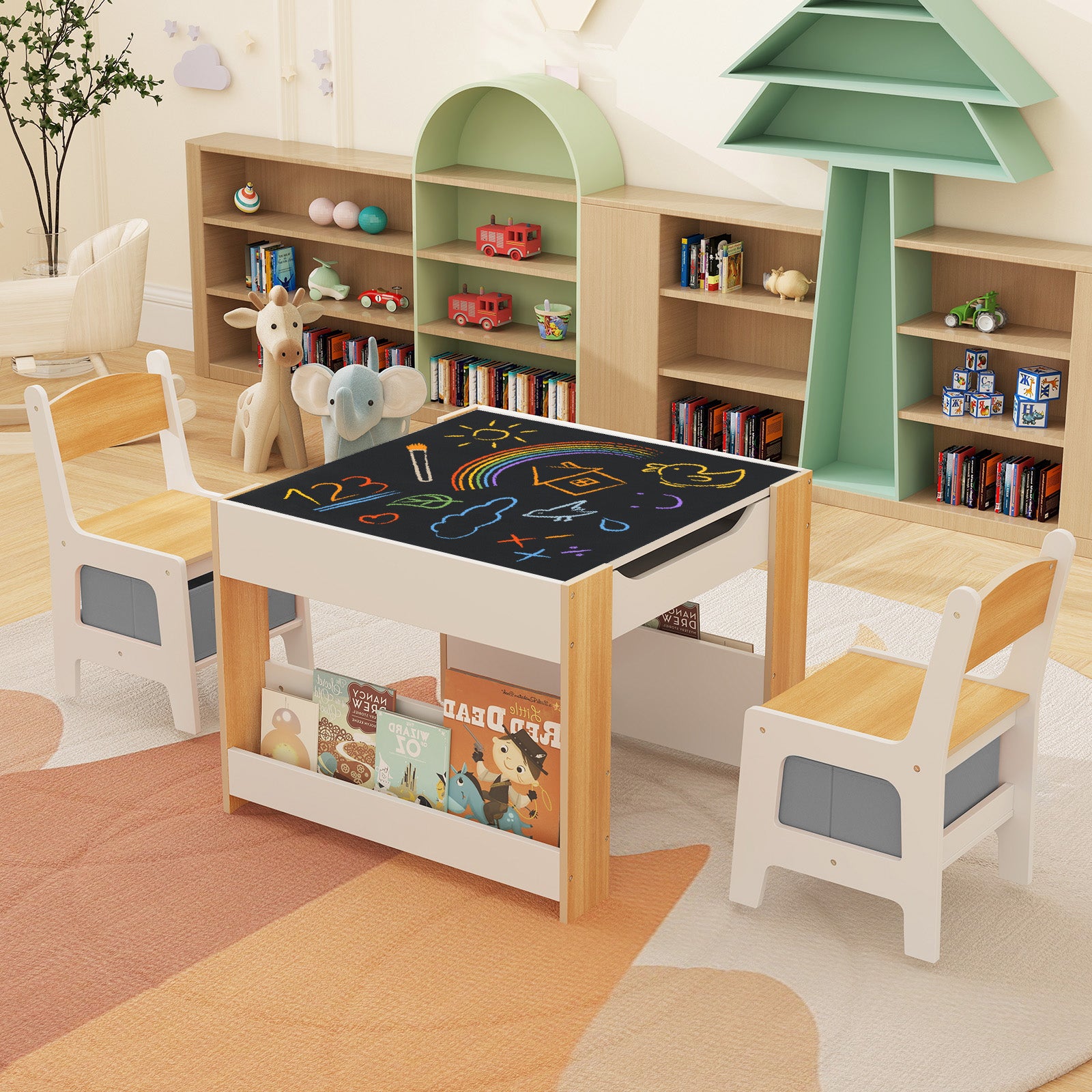 4 In 1 Kids Toddler Activity Table, Chairs Set, Reversible Tabletop, Natural Kids Table & Chair Sets at Gallery Canada