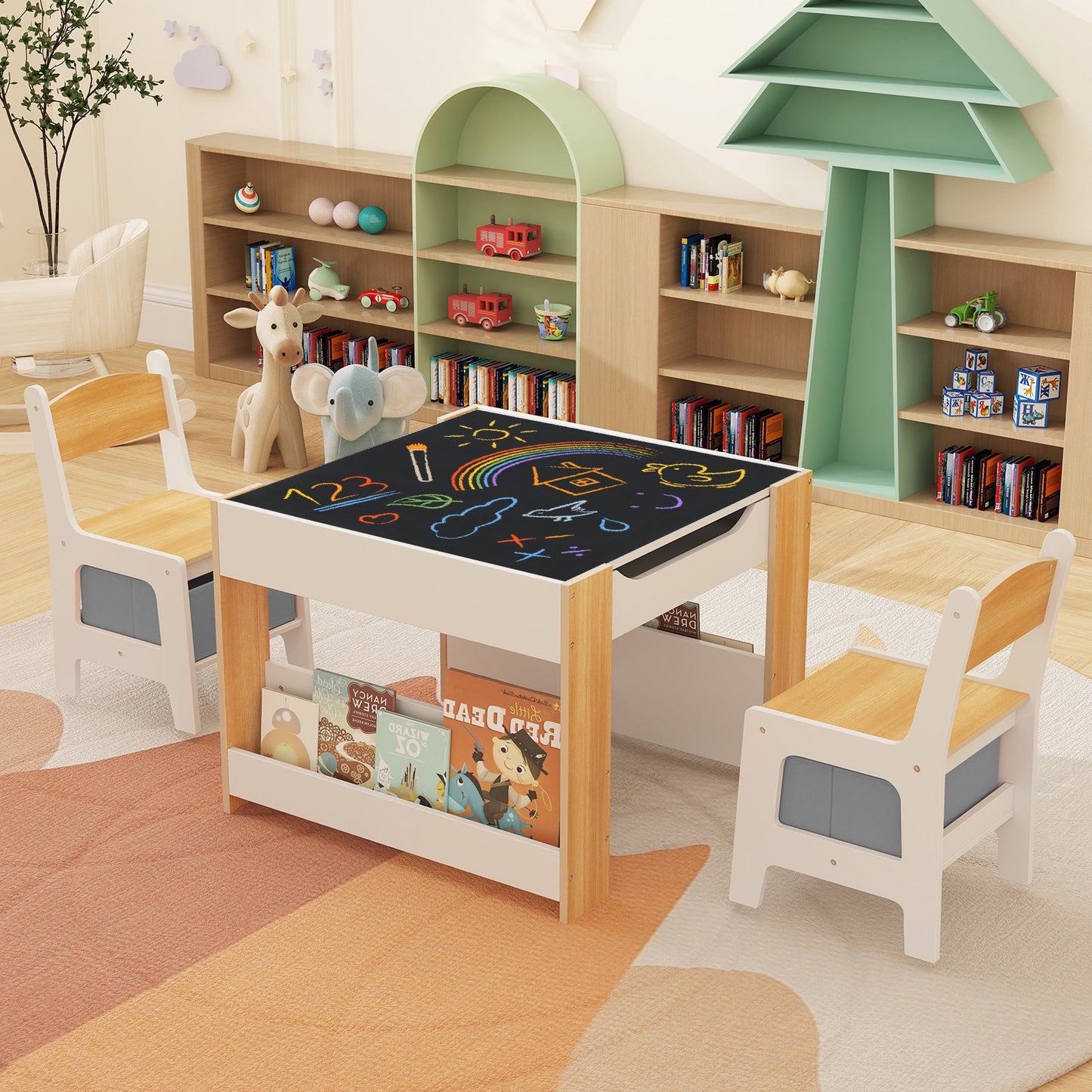 4 In 1 Kids Toddler Activity Table, Chairs Set, Reversible Tabletop, Natural Kids Table & Chair Sets at Gallery Canada