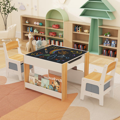 4 In 1 Kids Toddler Activity Table, Chairs Set, Reversible Tabletop, Natural Kids Table & Chair Sets at Gallery Canada