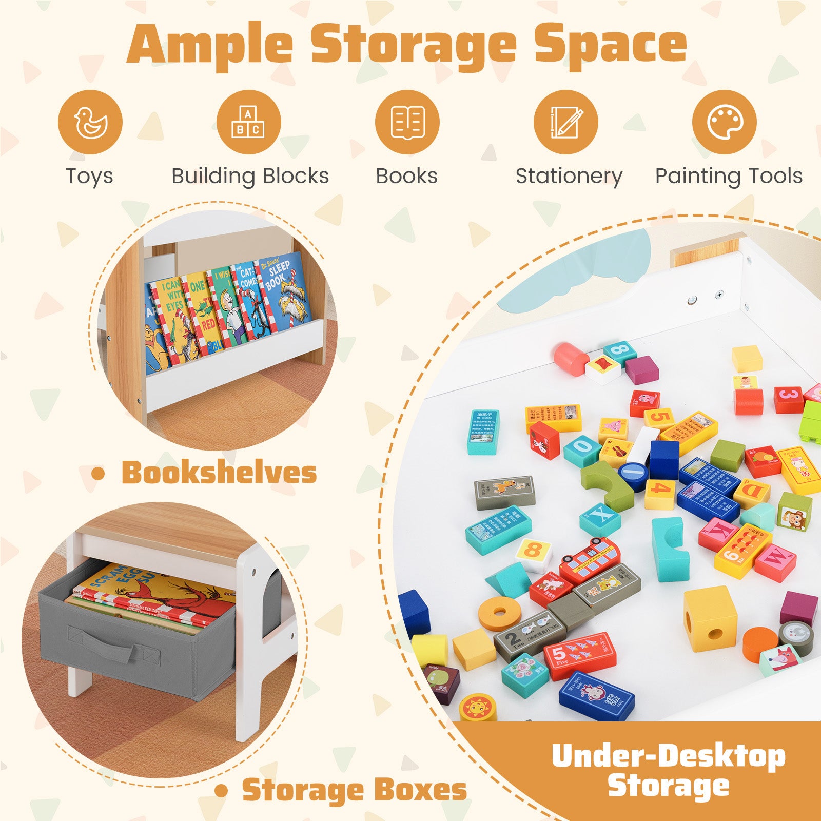 4 In 1 Kids Toddler Activity Table, Chairs Set, Reversible Tabletop, Natural Kids Table & Chair Sets at Gallery Canada