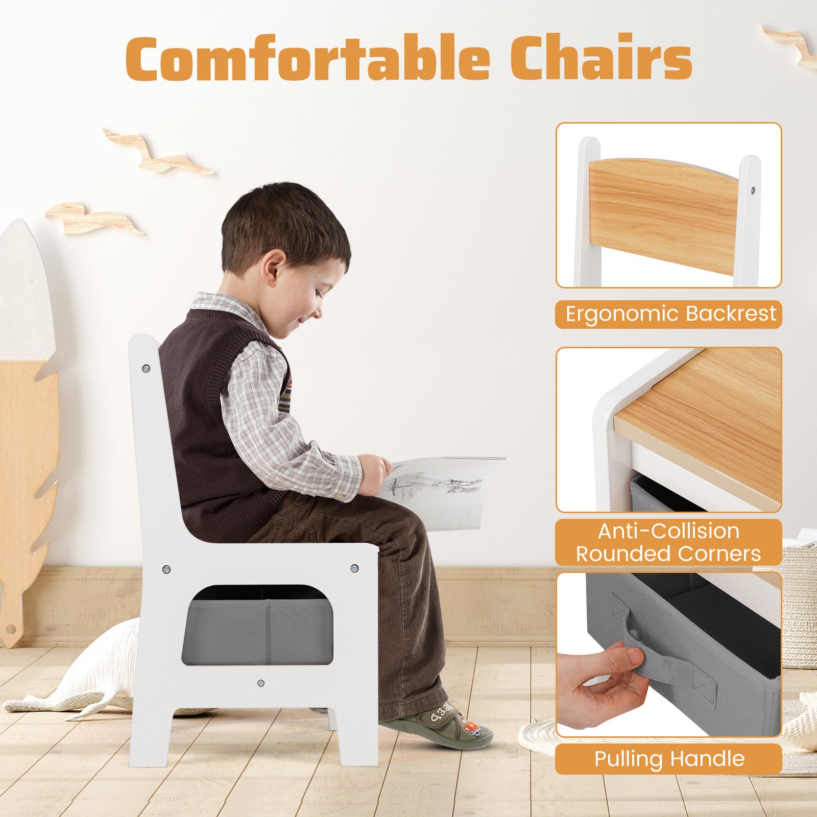 4 In 1 Kids Toddler Activity Table, Chairs Set, Reversible Tabletop, Natural Kids Table & Chair Sets at Gallery Canada