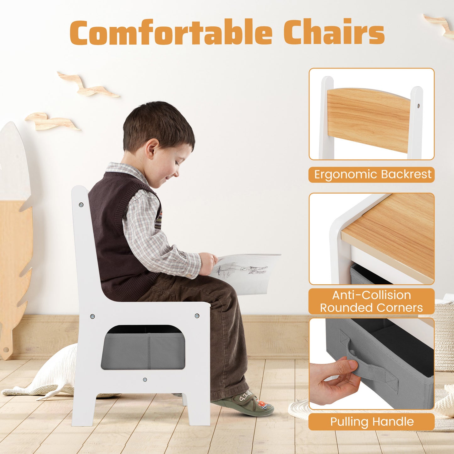 4 In 1 Kids Toddler Activity Table, Chairs Set, Reversible Tabletop, Natural Kids Table & Chair Sets at Gallery Canada