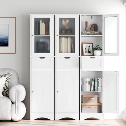 Tall Floor Storage Cabinet with 2 Doors and 1 Drawer for Bathroom, White Floor Cabinets at Gallery Canada