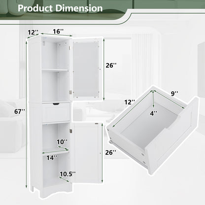 Tall Floor Storage Cabinet with 2 Doors and 1 Drawer for Bathroom, White Floor Cabinets at Gallery Canada