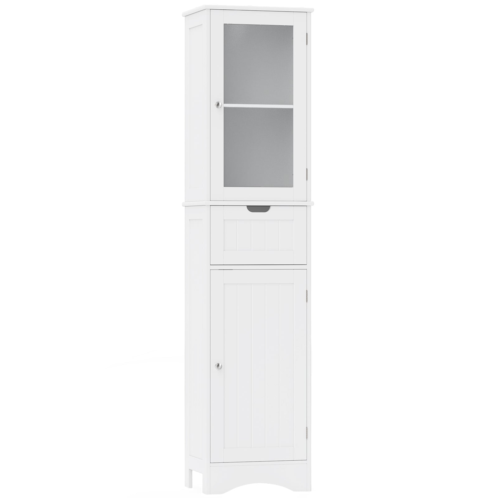 Tall Floor Storage Cabinet with 2 Doors and 1 Drawer for Bathroom, White Floor Cabinets White at Gallery Canada