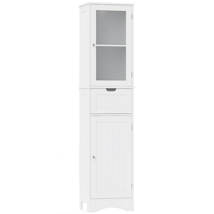 Tall Floor Storage Cabinet with 2 Doors and 1 Drawer for Bathroom, White Floor Cabinets White at Gallery Canada
