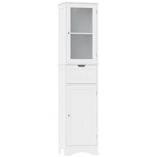Tall Floor Storage Cabinet, 2 Doors 1 Drawer, White
