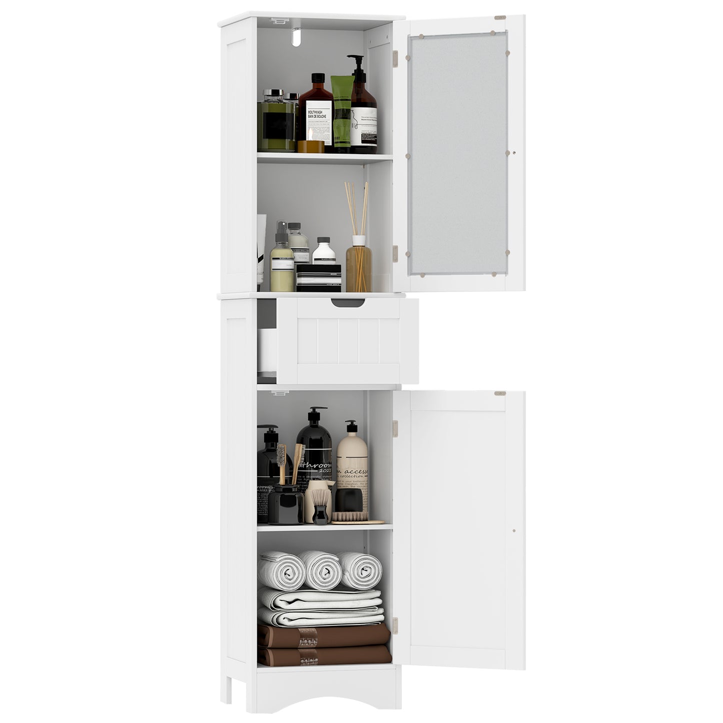 Tall Floor Storage Cabinet with 2 Doors and 1 Drawer for Bathroom, White Floor Cabinets at Gallery Canada