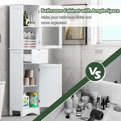 Tall Floor Storage Cabinet with 2 Doors and 1 Drawer for Bathroom, White Floor Cabinets at Gallery Canada