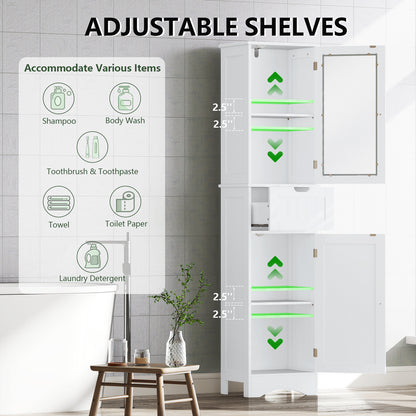 Tall Floor Storage Cabinet with 2 Doors and 1 Drawer for Bathroom, White Floor Cabinets at Gallery Canada