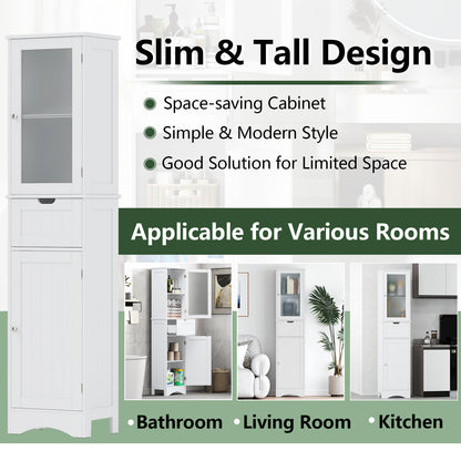 Tall Floor Storage Cabinet with 2 Doors and 1 Drawer for Bathroom, White Floor Cabinets at Gallery Canada