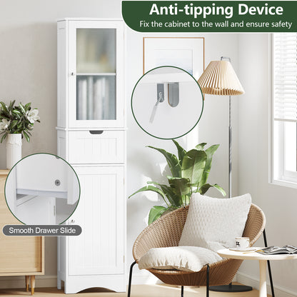Tall Floor Storage Cabinet with 2 Doors and 1 Drawer for Bathroom, White Floor Cabinets at Gallery Canada