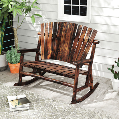 Outdoor Adirondack Rocking Chair for Adults with High Back and Slatted Seat, Brown Adirondack Chairs at Gallery Canada