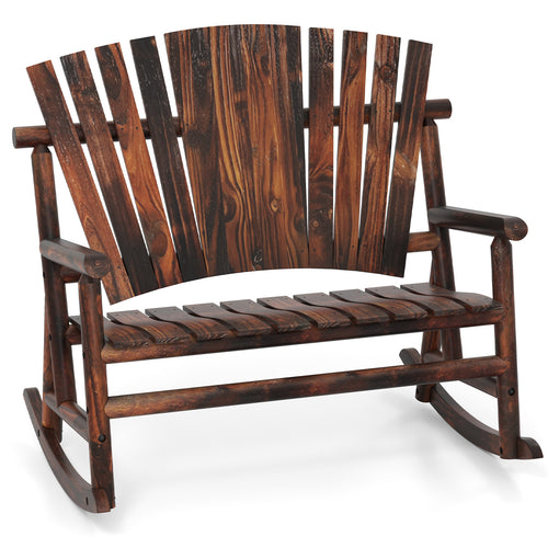 Outdoor Adirondack Rocking Chair for Adults with High Back and Slatted Seat, Brown
