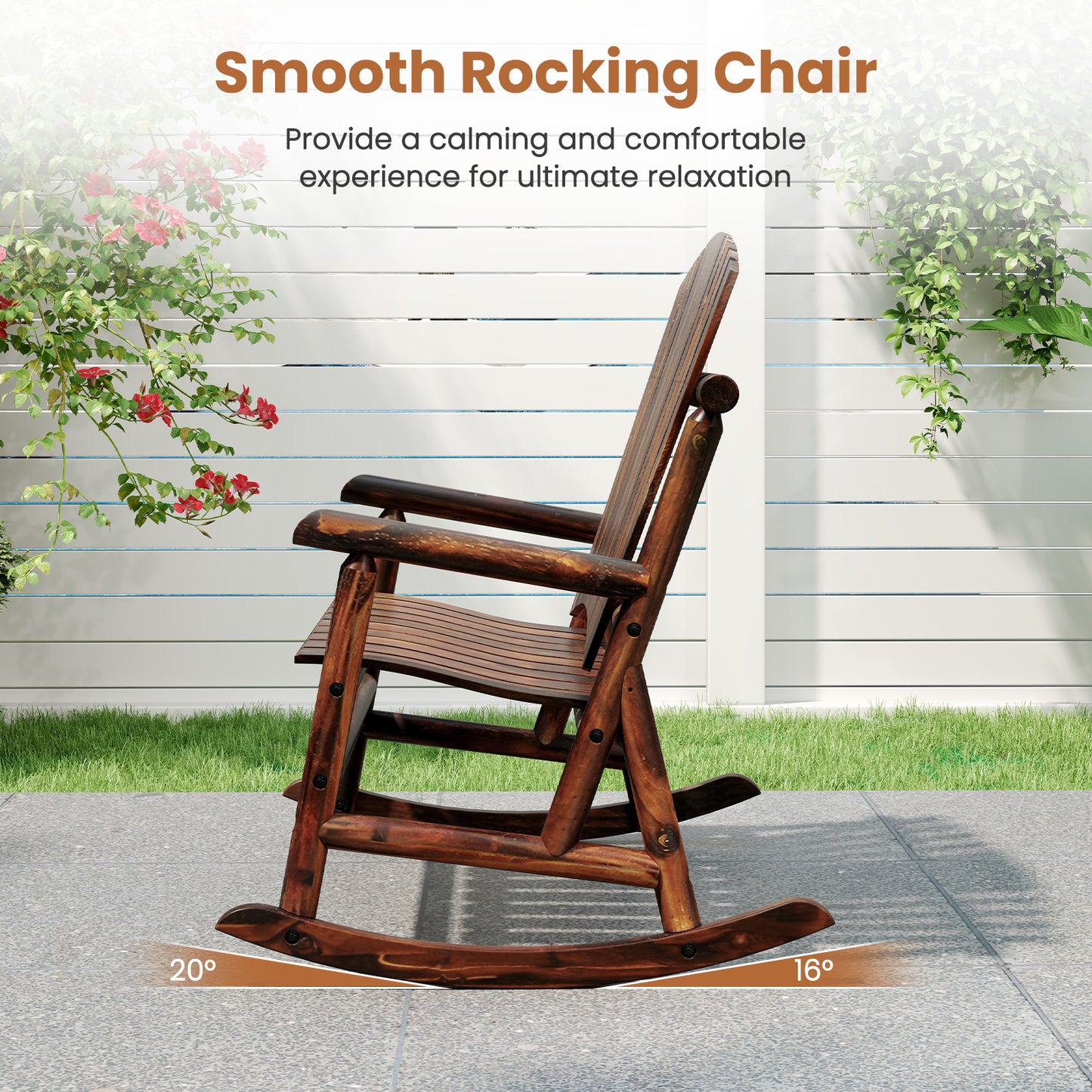 Outdoor Adirondack Rocking Chair for Adults with High Back and Slatted Seat, Brown Adirondack Chairs at Gallery Canada