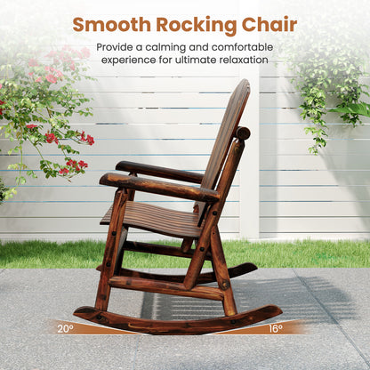 Outdoor Adirondack Rocking Chair for Adults with High Back and Slatted Seat, Brown Adirondack Chairs at Gallery Canada