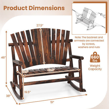 Outdoor Adirondack Rocking Chair for Adults with High Back and Slatted Seat, Brown Adirondack Chairs at Gallery Canada