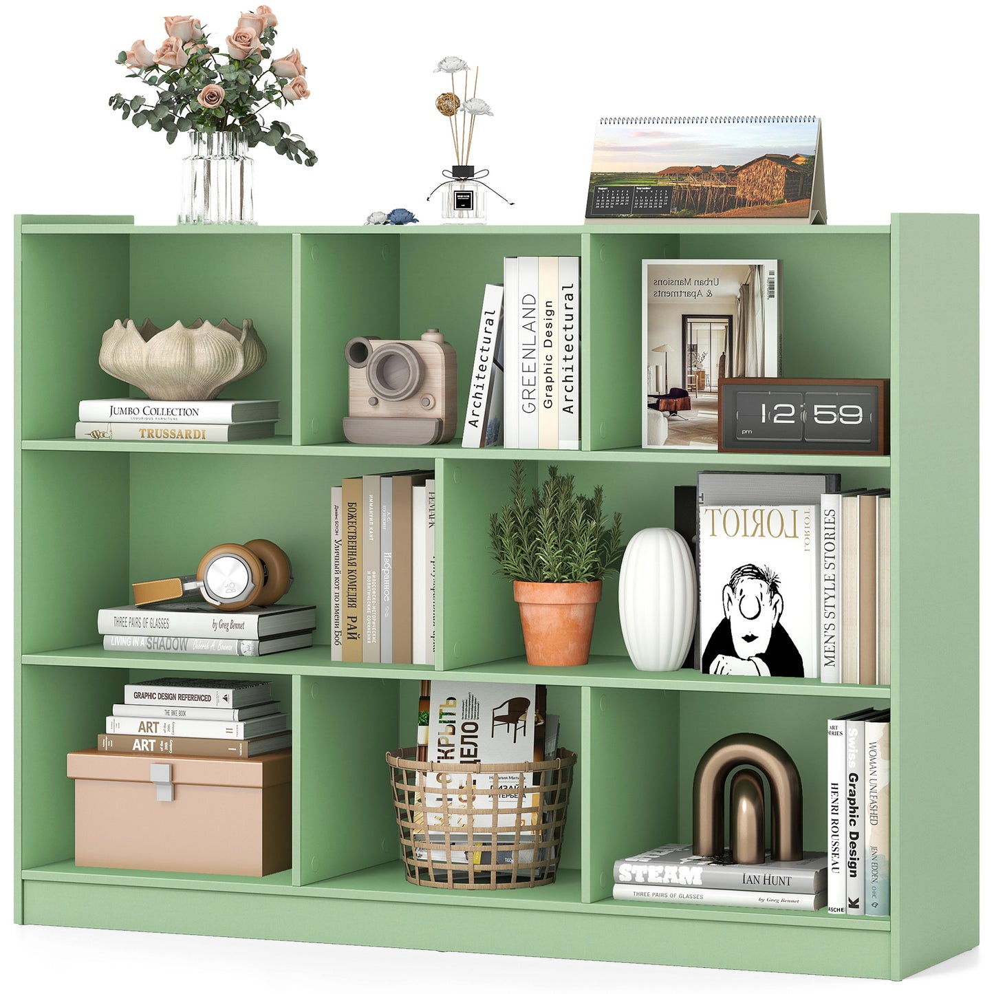3-Tier Open Bookcase 8-Cube Floor Standing Storage Shelves, Green Bookcases at Gallery Canada