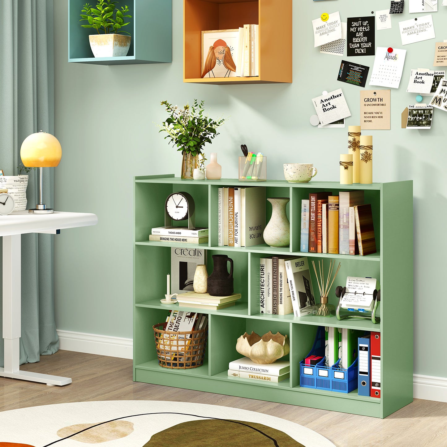 3-Tier Open Bookcase 8-Cube Floor Standing Storage Shelves, Green Bookcases at Gallery Canada