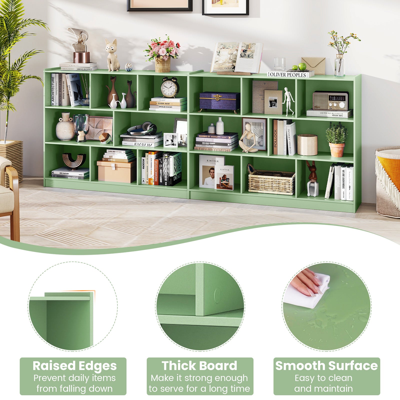 3-Tier Open Bookcase 8-Cube Floor Standing Storage Shelves, Green Bookcases at Gallery Canada