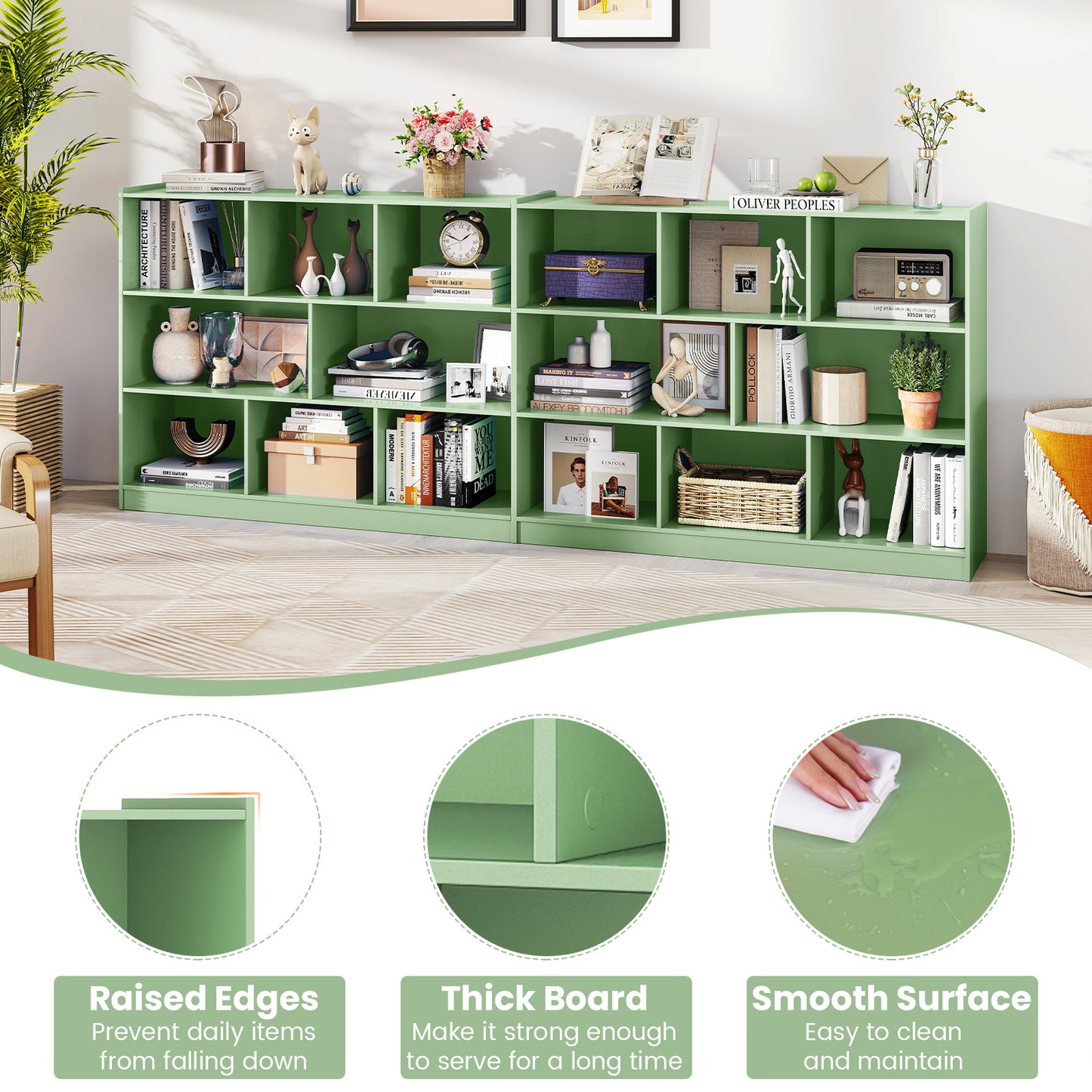 3-Tier Open Bookcase 8-Cube Floor Standing Storage Shelves, Green Bookcases at Gallery Canada