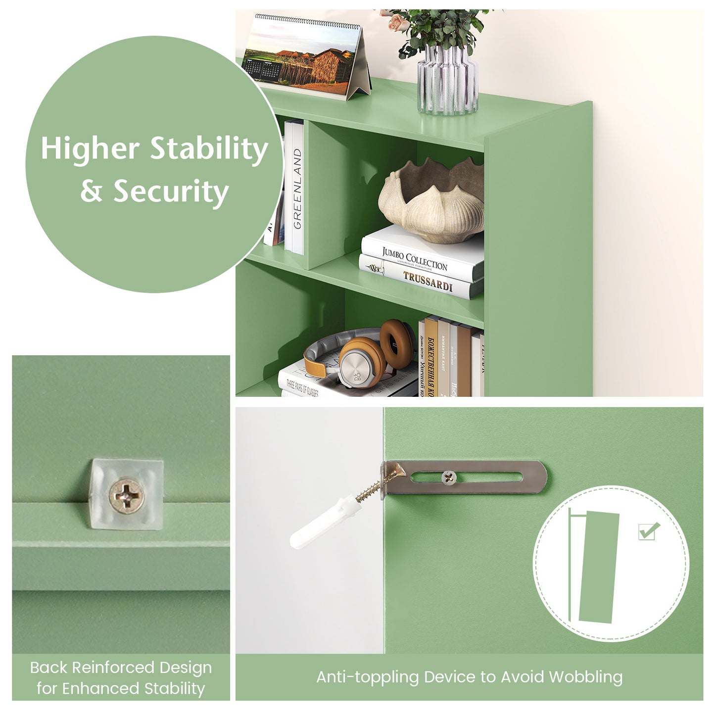 3-Tier Open Bookcase 8-Cube Floor Standing Storage Shelves, Green Bookcases at Gallery Canada