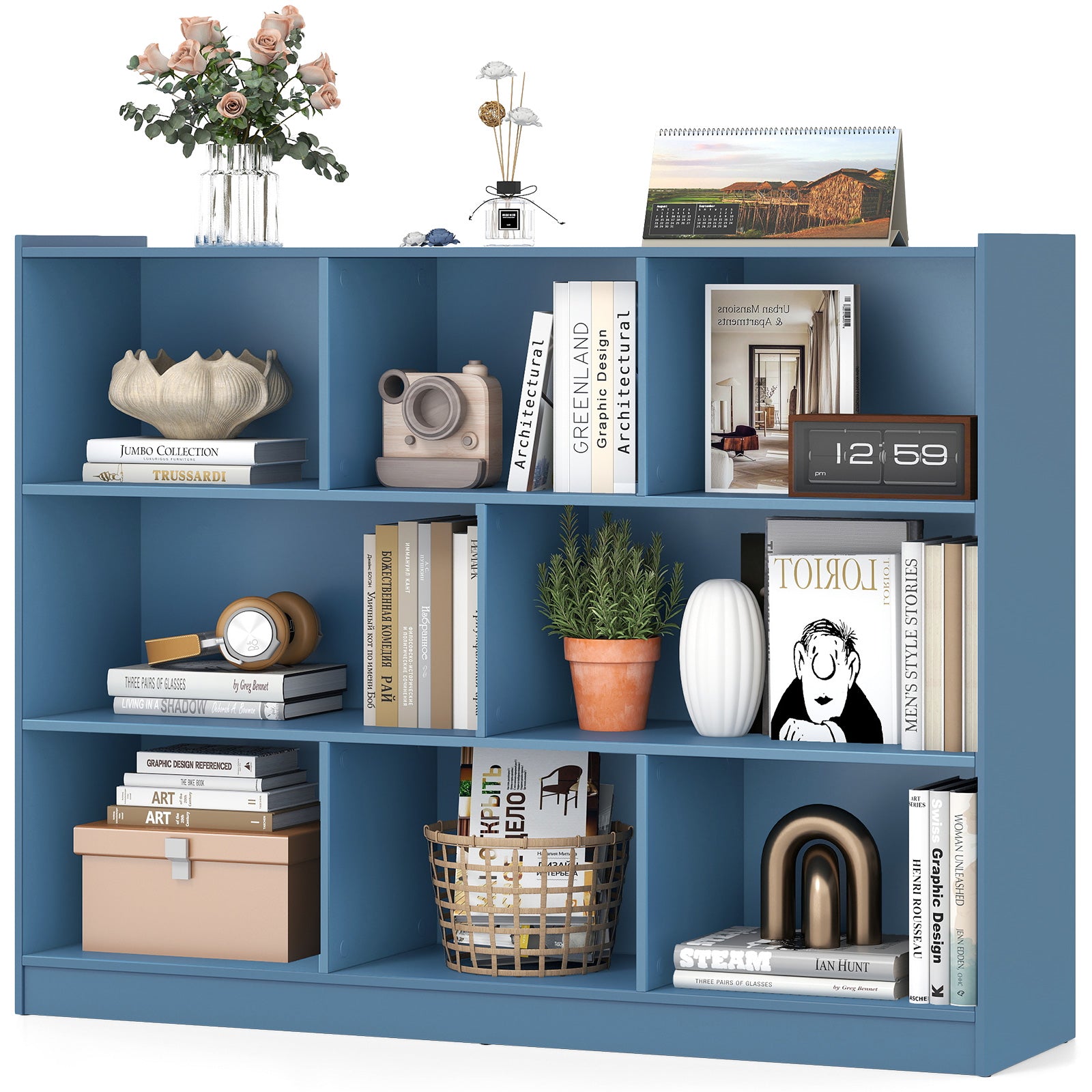 3-Tier Open Bookcase 8-Cube Floor Standing Storage Shelves, Blue Bookcases at Gallery Canada
