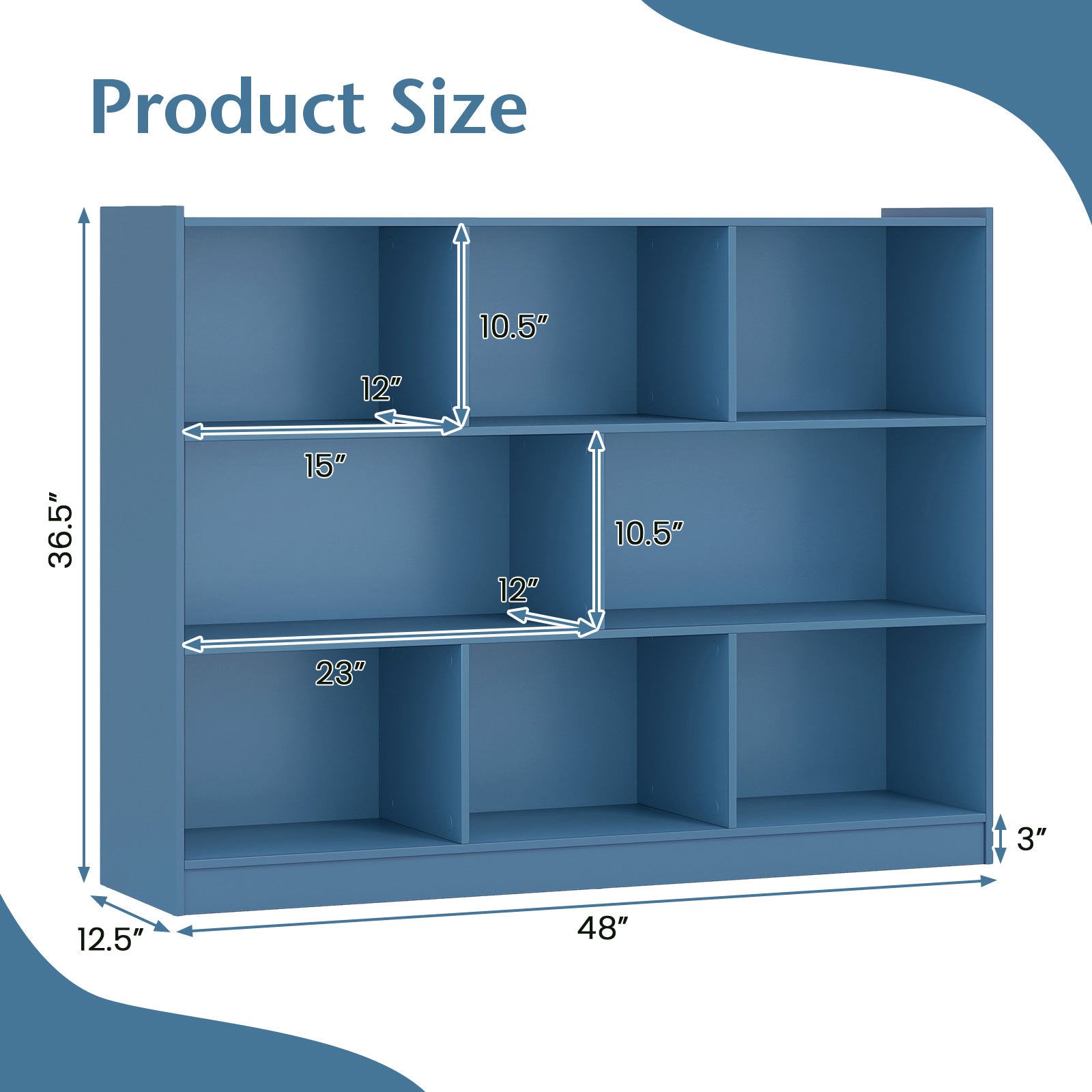 3-Tier Open Bookcase 8-Cube Floor Standing Storage Shelves, Blue Bookcases at Gallery Canada