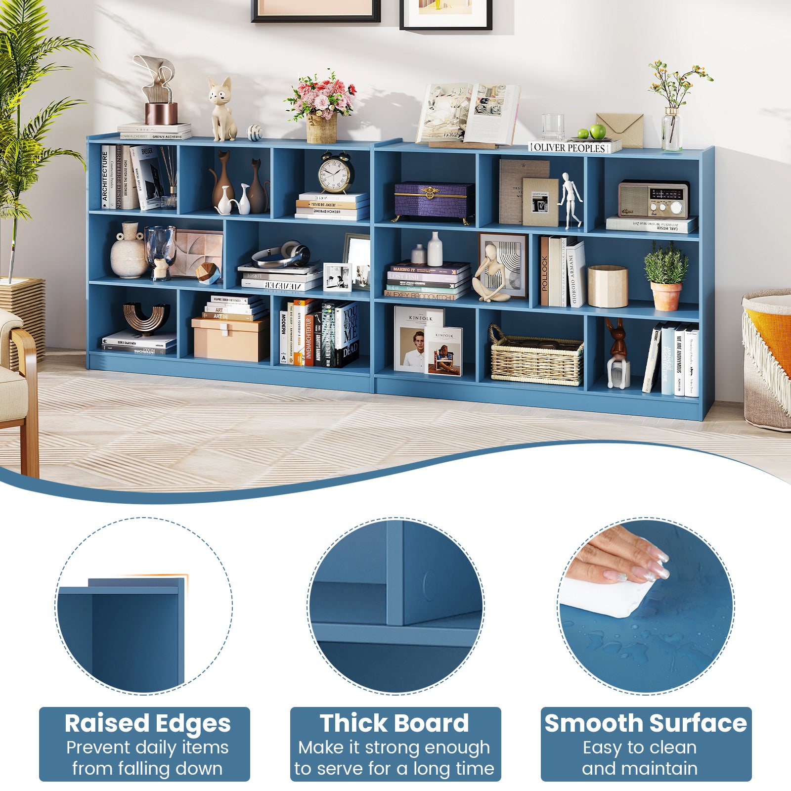 3-Tier Open Bookcase 8-Cube Floor Standing Storage Shelves, Blue Bookcases at Gallery Canada