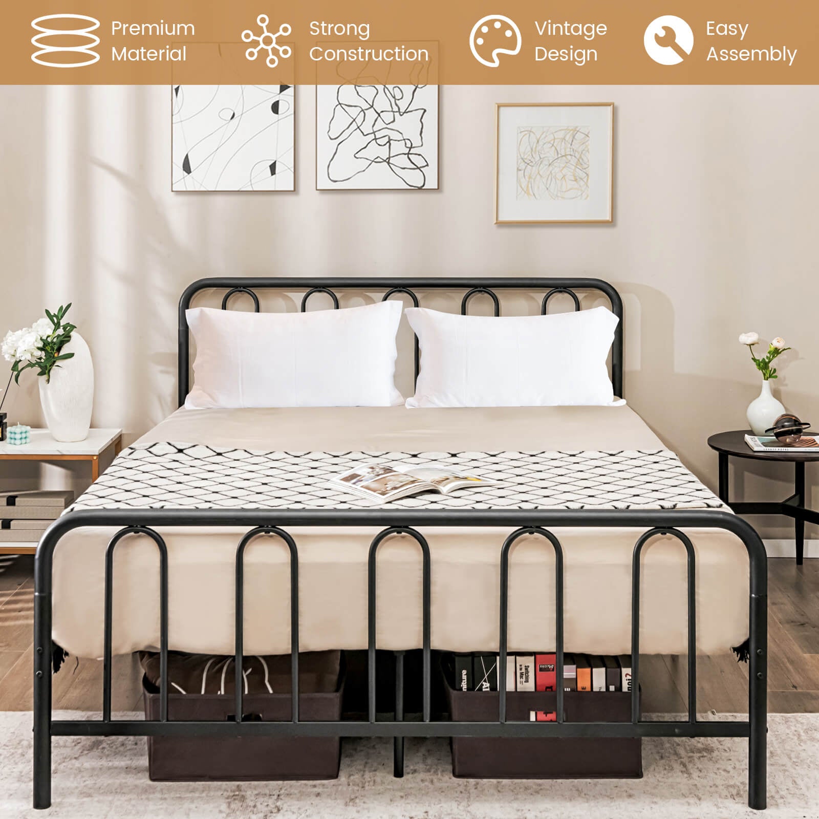 Queen Size Metal Bed Frame With Headboard, Footboard, Black Simple Bed Frame at Gallery Canada