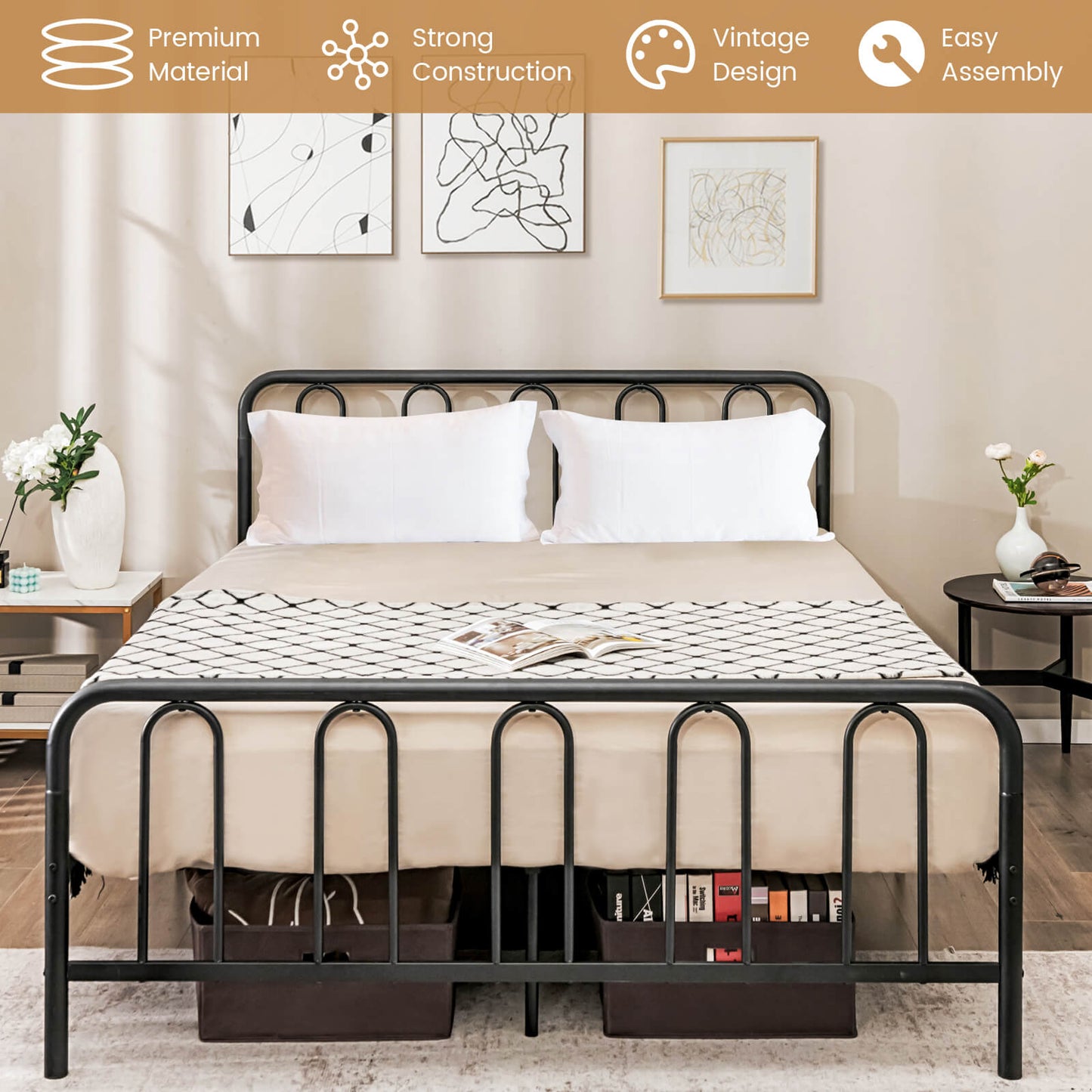 Queen Size Metal Bed Frame With Headboard, Footboard, Black Simple Bed Frame at Gallery Canada