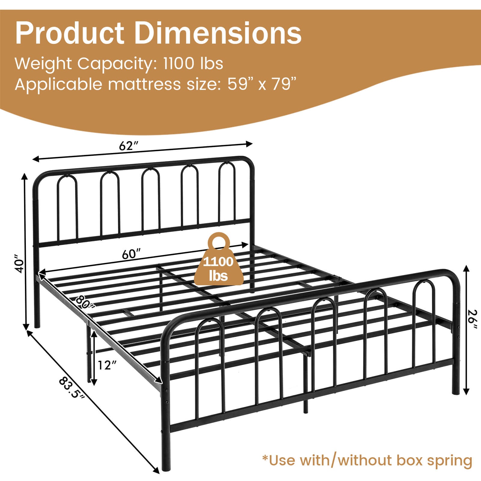 Queen Size Metal Bed Frame With Headboard, Footboard, Black Simple Bed Frame at Gallery Canada