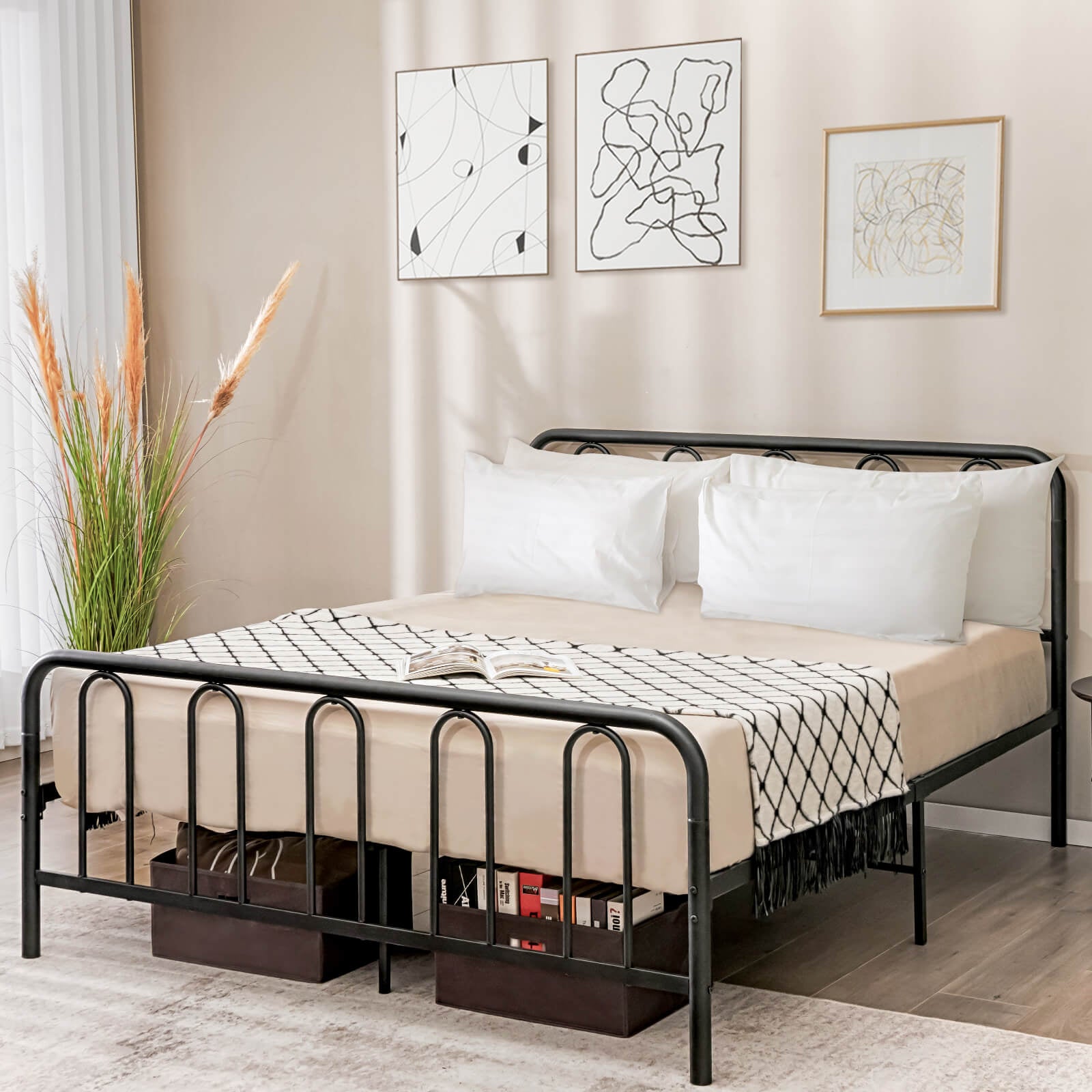Queen Size Metal Bed Frame With Headboard, Footboard, Black Simple Bed Frame at Gallery Canada