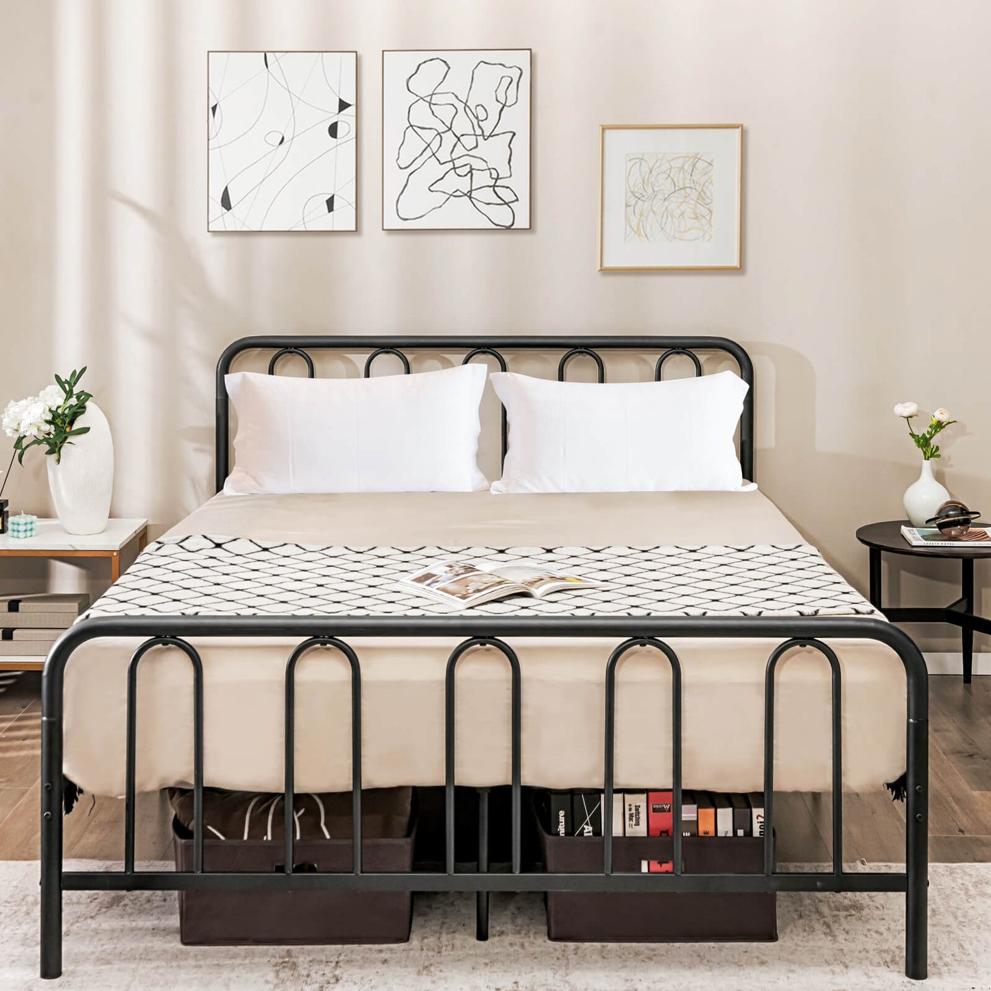 Queen Size Metal Bed Frame With Headboard, Footboard, Black Simple Bed Frame at Gallery Canada