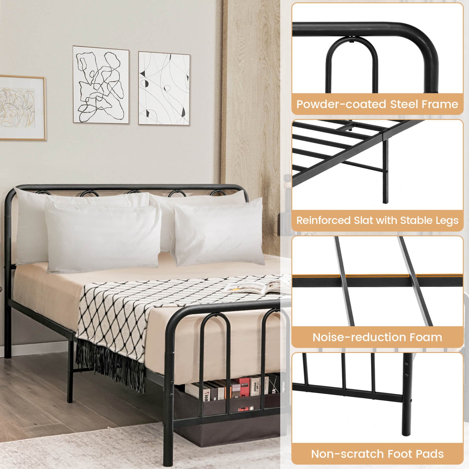 Queen Size Metal Bed Frame With Headboard, Footboard, Black Simple Bed Frame at Gallery Canada