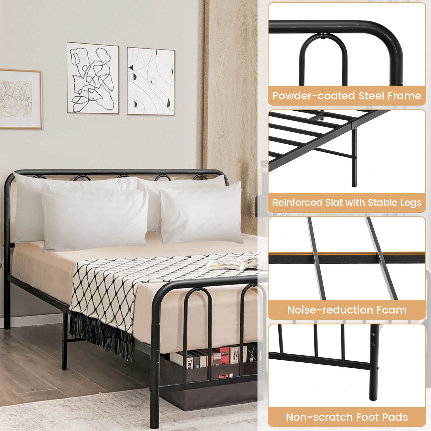Queen Size Metal Bed Frame With Headboard, Footboard, Black Simple Bed Frame at Gallery Canada
