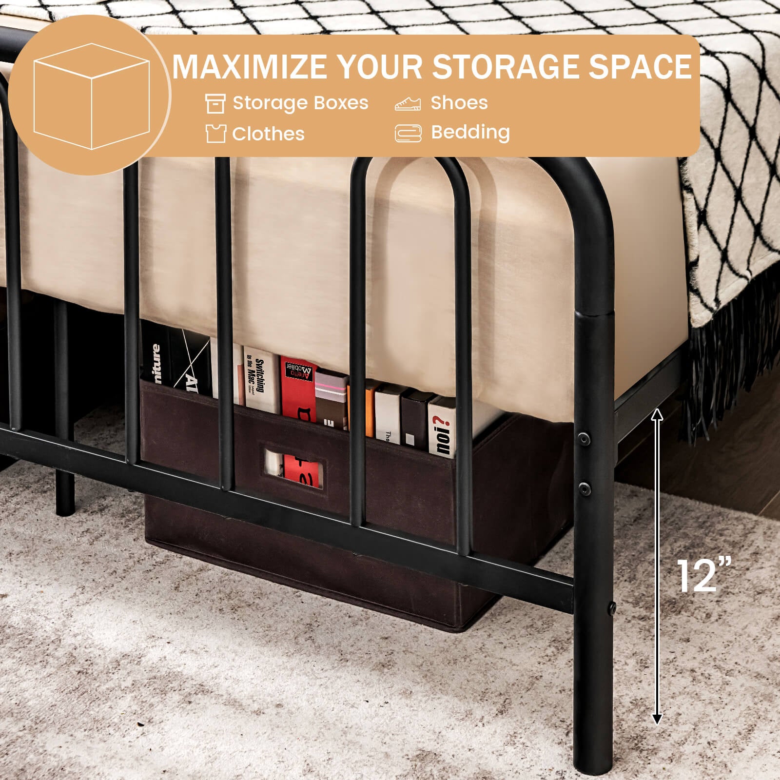 Queen Size Metal Bed Frame With Headboard, Footboard, Black Simple Bed Frame at Gallery Canada