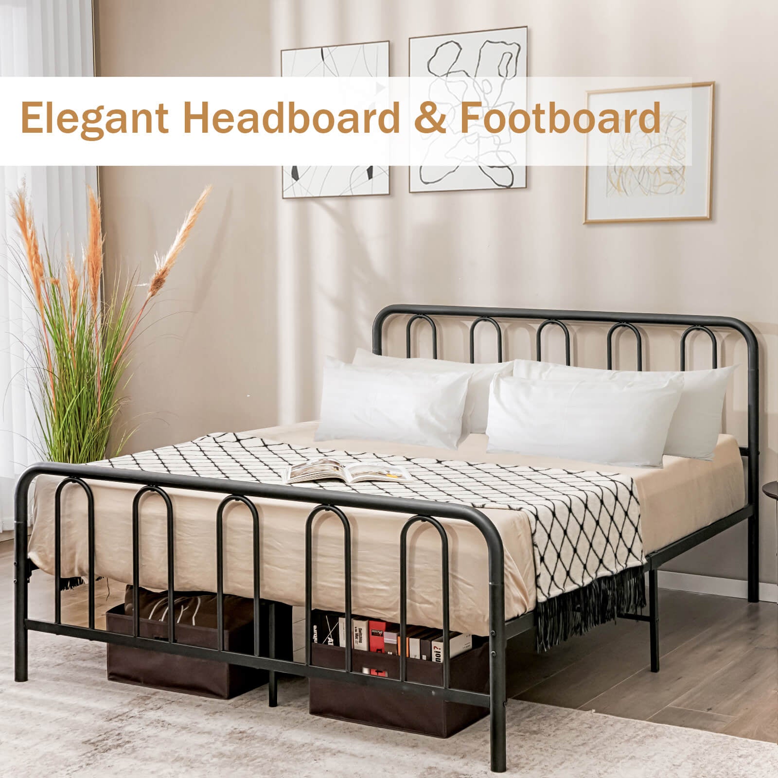 Queen Size Metal Bed Frame With Headboard, Footboard, Black Simple Bed Frame at Gallery Canada