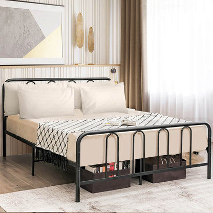 Full/Queen Size Metal Bed Frame with Headboard and Footboard-Full Size, Black Simple Bed Frame at Gallery Canada