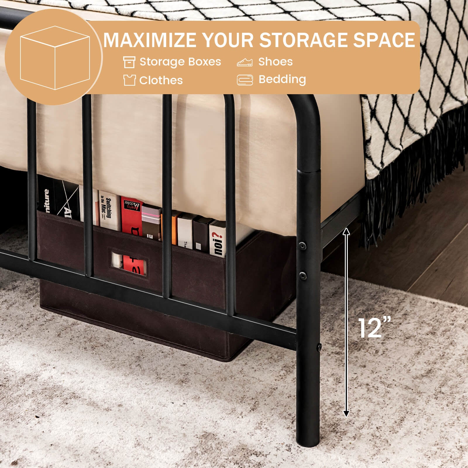 Full/Queen Size Metal Bed Frame with Headboard and Footboard-Full Size, Black Simple Bed Frame at Gallery Canada