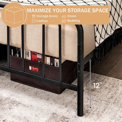 Full/Queen Size Metal Bed Frame with Headboard and Footboard-Full Size, Black Simple Bed Frame at Gallery Canada