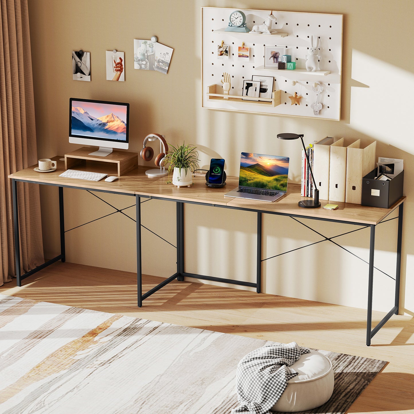 95 Inch L-Shaped Reversible Computer Desk With Monitor Stand, Natural L-Shaped Desks at Gallery Canada