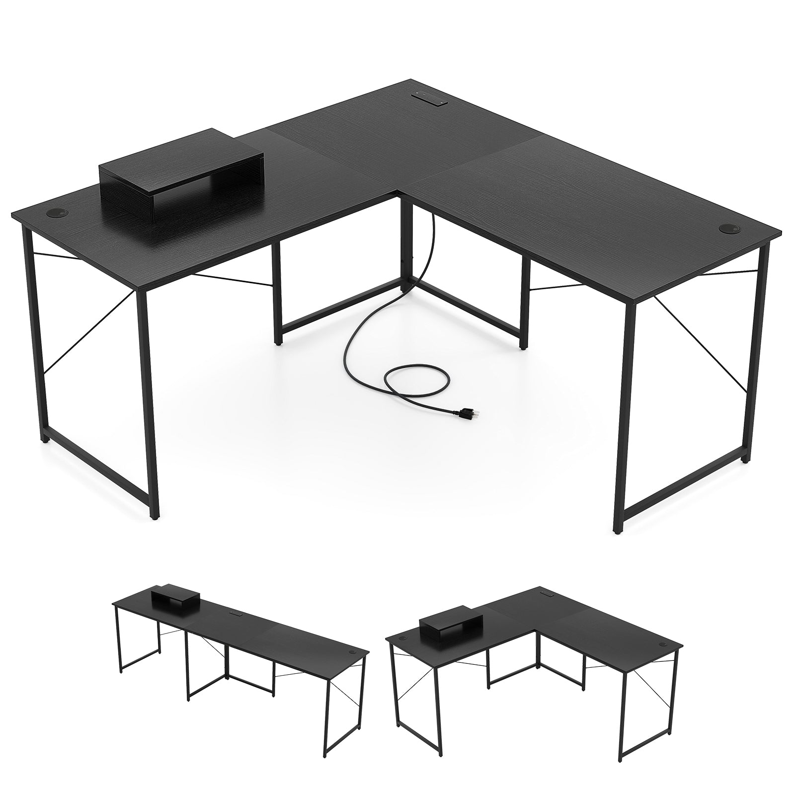 95 Inch 2-Person L-Shaped Long Reversible Computer Desk with Monitor Stand, Black L-Shaped Desks at Gallery Canada