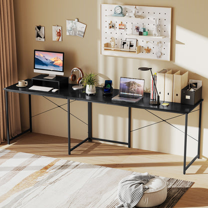 95 Inch 2-Person L-Shaped Long Reversible Computer Desk with Monitor Stand, Black L-Shaped Desks at Gallery Canada