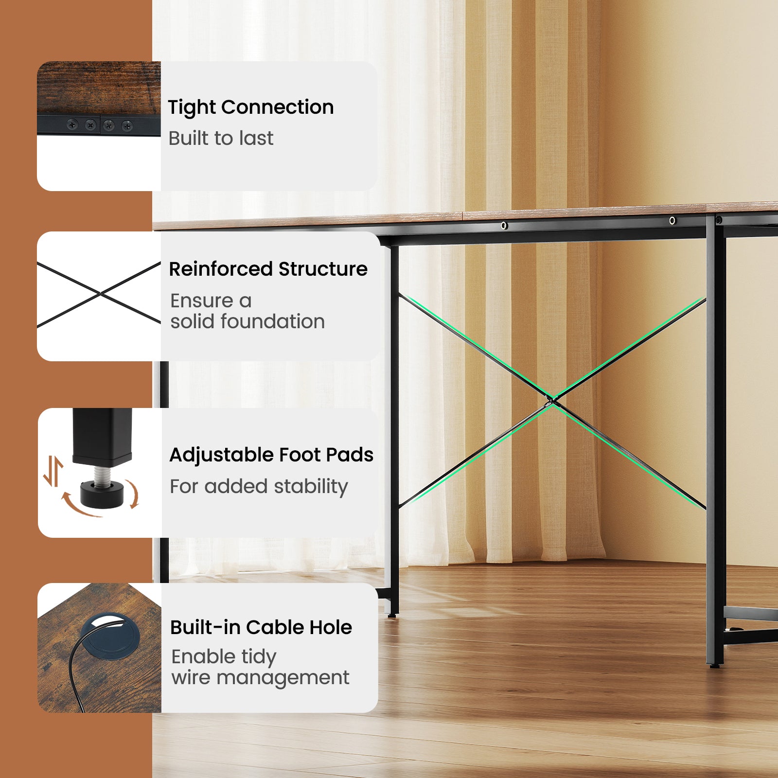 95 Inch 2-Person L-Shaped Long Reversible Computer Desk with Monitor Stand, Rustic Brown L-Shaped Desks at Gallery Canada