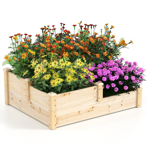 3-Tier Wooden Raised Garden Bed with Open-Ended Base, Natural